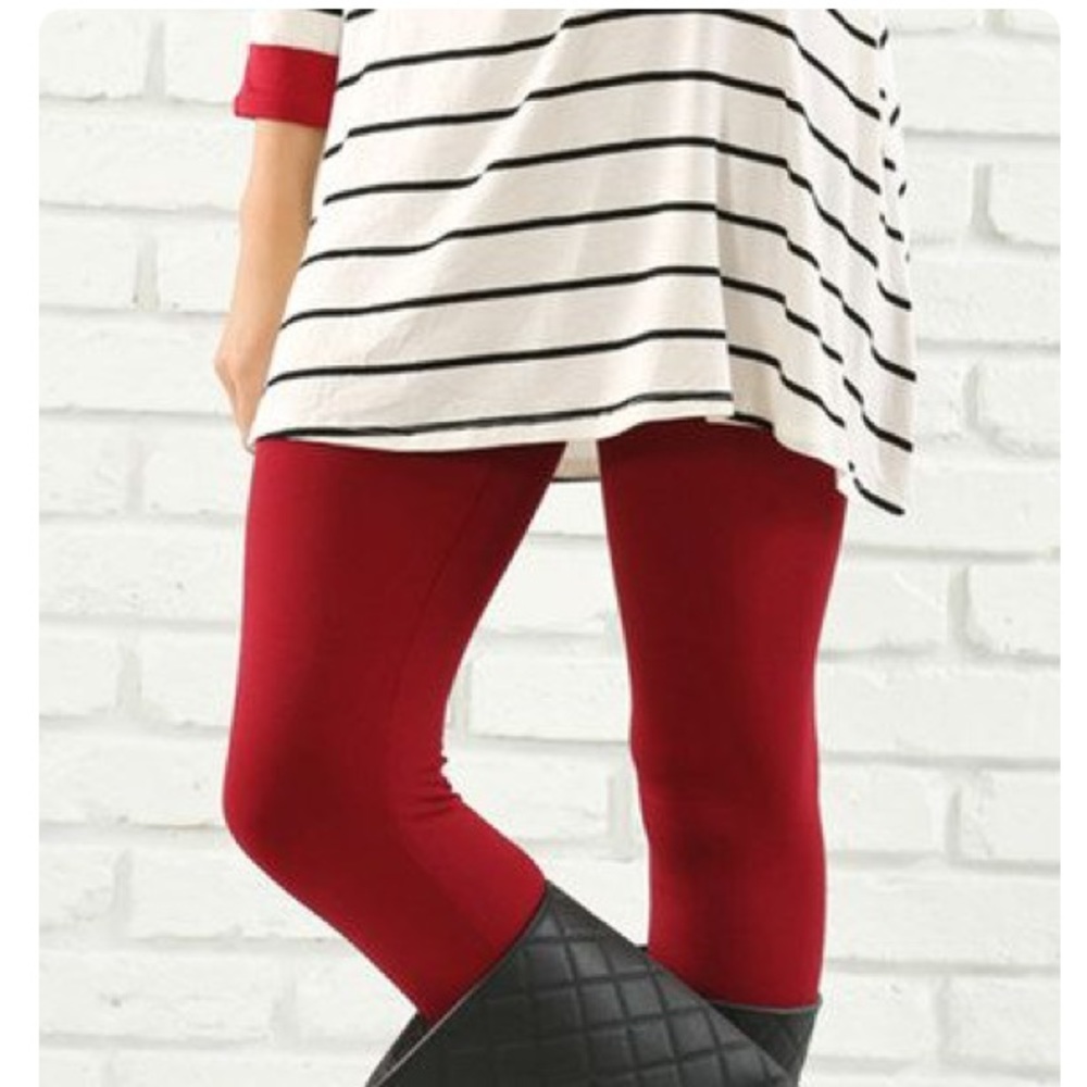 OS LuLaRue Solid Red Leggings